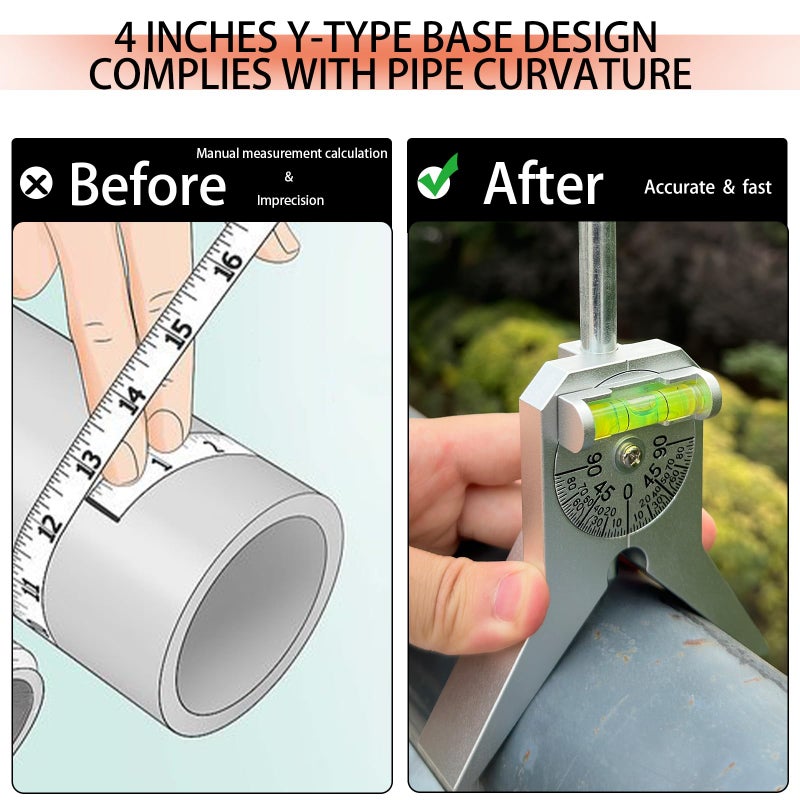 REEPLAR Upgraded Pipe Center Finder  Measure Pipe Diameter  Pipefitter Tools With Centering Head  Measure Pipe Diameter Over 0.5"" & up With 4"" Y-Type Base and Adjustable Dial Bubble Protractor - Image 5